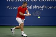 Ricardas Berankis hits a backhand
